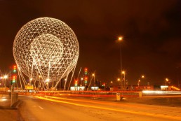 Rise Sculpture at broadway roundabout in Belfast, a huge white sphere within a sphere