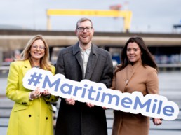 Belfast Councillor Tina Black, Flax & Teal, and Jenna Crymble from Maritime Belfast Trust