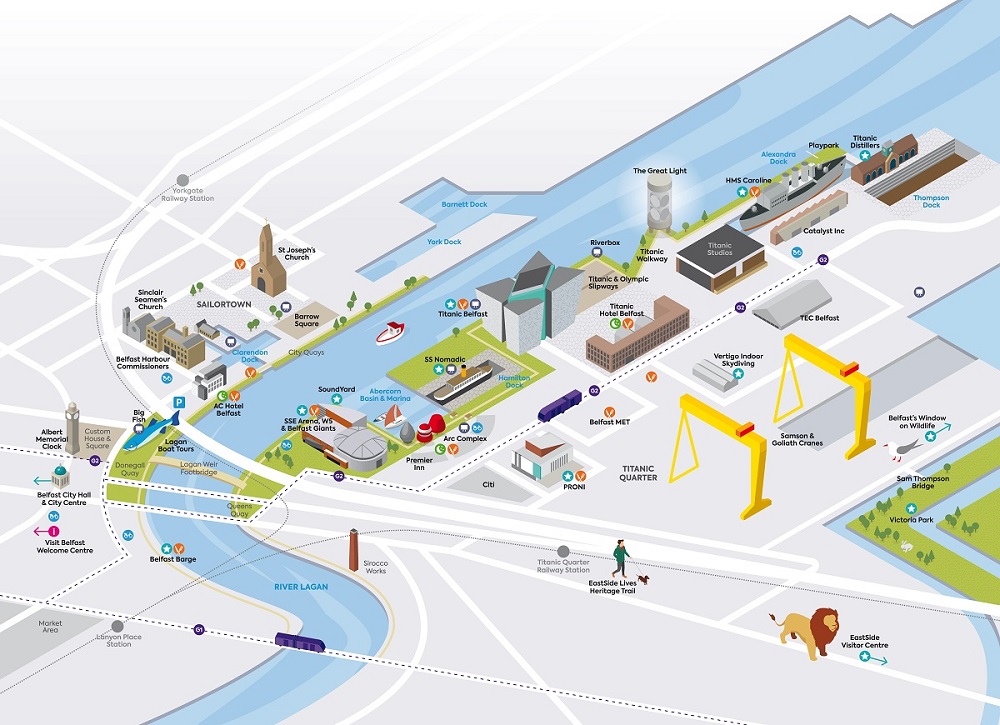 Map of Maritime Mile showing key visitor attractions, sculptures and viewing points.