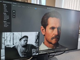 Computer screen showing digital version of historical character