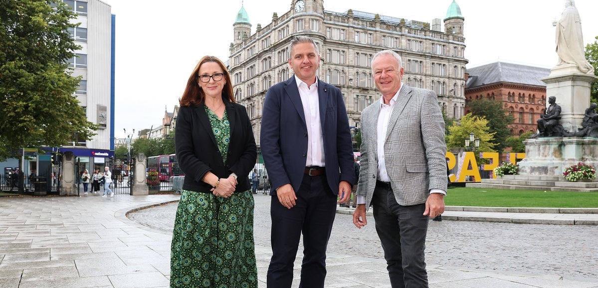 Belfast City Council Deputy Chief Executive Sharon McNicholl, new Belfast Innovation Commissioner Dr Adrian Johnston MBE, and Belfast City Council Chief Executive John Walsh.